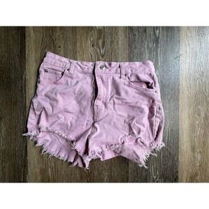 Love Tree Denim Shorts Womens Large Pink Distressed Frayed Hem High Rise Cutoffs